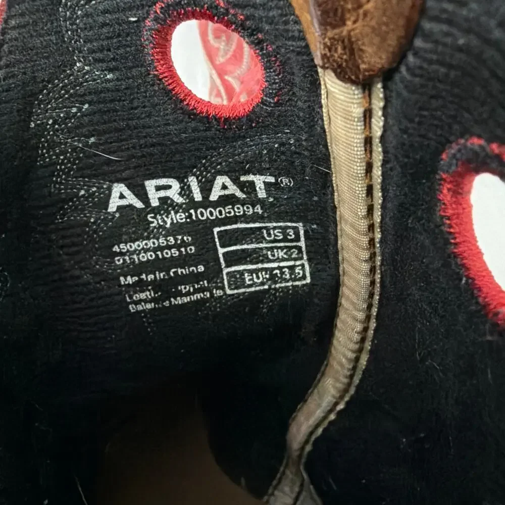 Ariat Boots Boys Size 3 Red Brown Western Cowboy Kids
